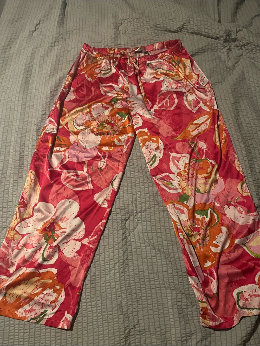 Natori Floral Satin Lounge Pants Women’s Medium Pink Multicolor Pajama Pants